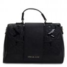 Versace Jeans Floral Embossed Black Leather Satchel Bag
