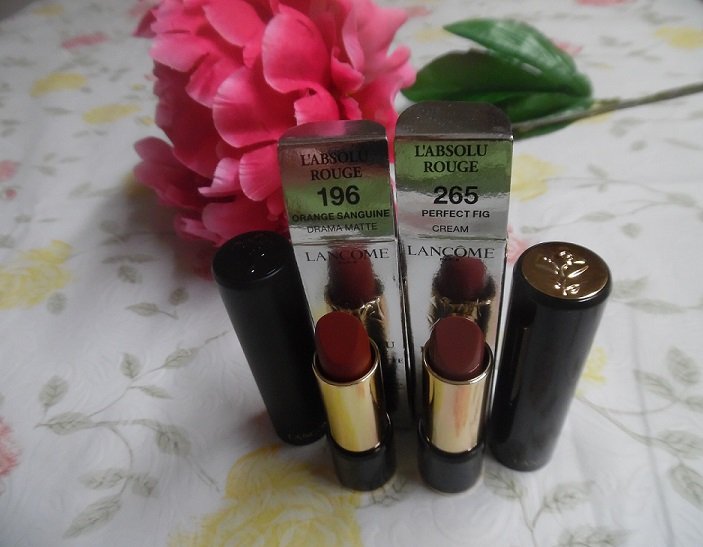 Lancome L'Absolu Rouge Lipstick Duo Set - Orange Sanguine (Drama Matte) & Perfect Fig (Cream)