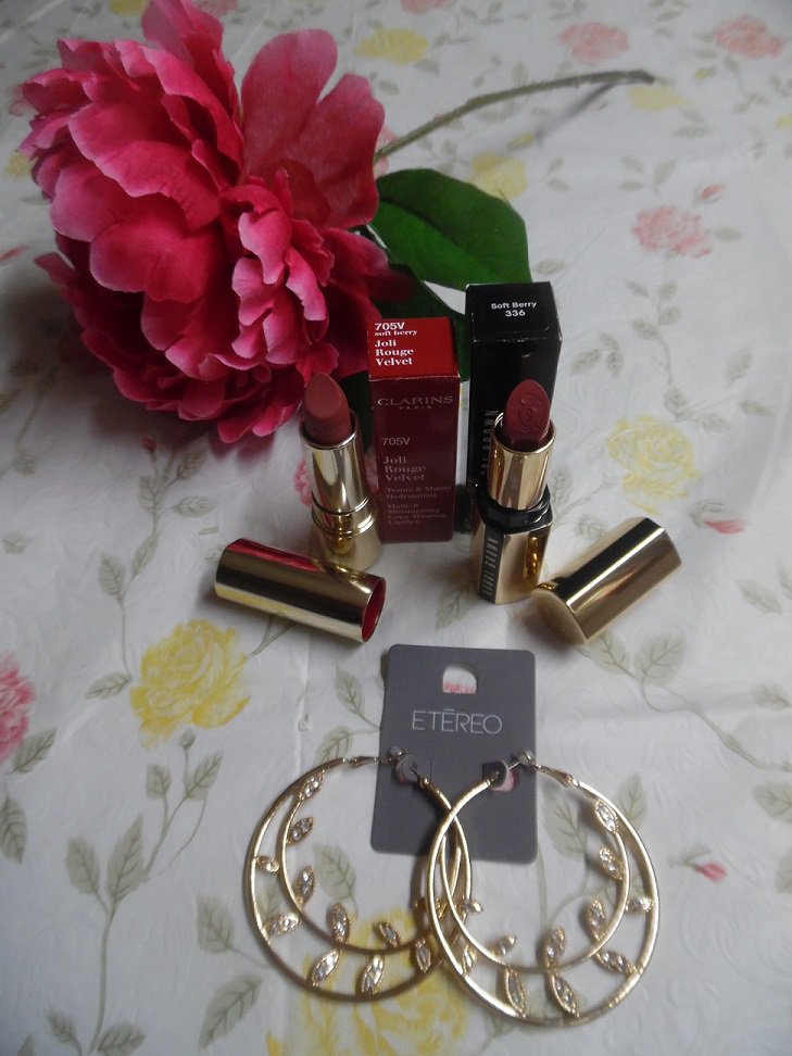 Clarins Joli Rouge Velvet Lipstick & Bobbi Brown Luxe Lipstick - Soft Berry (FREE ETEREO Earrings)