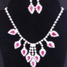 PINK and CLEAR RHINESTONE PARTY WEDDING NECKLACE AND EARRING SET #F94