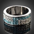 18k PLATINUM BLUE AND CLEAR CRYSTAL RING SIZE 9  #R164