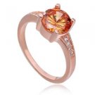 18K Rose Gold Amber / Citrine Zircon & crystal Ring Size 9 ~FREE ship in US R23