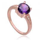 18K Rose Gold Purple Zircon & crystal Ring Size 6.5 ~FREE ship in US R39