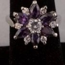 18K Platinum Large Purple Flower Zircon  Ring Size 7.5  ~Ships FREE to US R272
