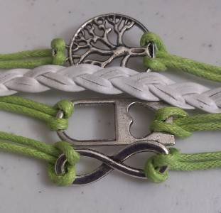 Cute Multi layer Woven Cord Green and White Tree BRACELET #B77