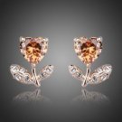 BEAUTIFUL 18K CITRINE HEART FLOWER CRYSTAL STUD EARRINGS  #E10
