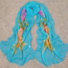 New Long Chiffon Blue Floral Scarf  **** SC99