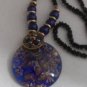 Dichroic Murano Large Blue Glass Pendant & 22" Bead Necklace ~G50