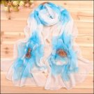 Long Chiffon Blue Floral Scarf  ***  SC68