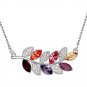PLATINUM MULTI-COLORED CRYSTAL LEAF NECKLACE ~ N124