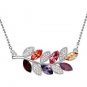 PLATINUM MULTI-COLORED CRYSTAL LEAF NECKLACE ~ N124