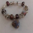 .925 Silver Purple Glass Bead & Heart Charm BRACELET #CH25