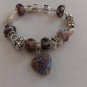 .925 Silver Purple Glass Bead & Heart Charm BRACELET #CH25