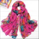 Long Pink Floral Cotton Wrap Scarf Voile *** SC27