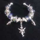 Silver Blue Glass Fairy Charm BANGLE BRACELET #CH10