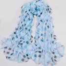Long Chiffon Blue and Purple Plaid Scarf   SC118