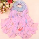 Long Chiffon Gray and Pink Butterfly Scarf  **** SC46