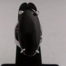 Unique Agate Natural Stone Silver Large Black Agate RING Size 4.75  #R370