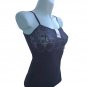 Ladies Camisole Top Womens Cami Vest Embroidered Lace Bust Area Black Size UK 10-12/EU S-M