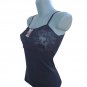 Ladies Camisole Top Womens Cami Vest Embroidered Lace Bust Area Black Size UK 14-16/EU L-XL