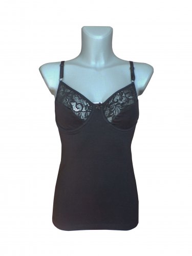 Ladies Camisole Top Womens Cami Vest Underwired Lace Cups Black Size UK 10-12/EU S-M