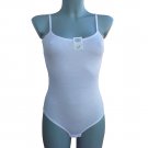 Ladies Body Womens Bodysuit Top Leotard Sleeveless Thong String Back White Size UK 10-12/EU S-M