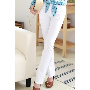 Solid White Boot Cut Pants (Medium)