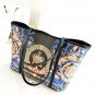 Fashion Print Zipper Blue PU Shoulder Bag