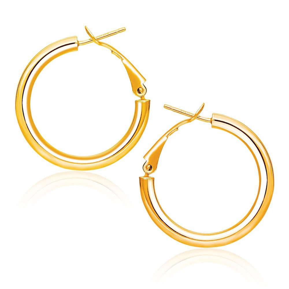 14K Yellow Gold High Polish Hoop Earrings (1 inch Diameter)