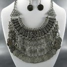 SILVER PLATED METAL 'BY ZANTINO' GREEK STYLE DANGLING NECKLACE SET. 17"L