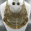 GOLD PLATED METAL 'BY ZANTINO' GREEK STYLE DANGLING NECKLACE SET. 17"L