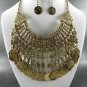 GOLD PLATED METAL 'BY ZANTINO' GREEK STYLE DANGLING NECKLACE SET. 17"L
