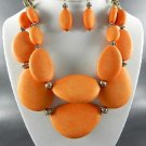 ORANGE MAT PEBBLE STONE NECKLACE SET. 17"L - 4"EXTENDE