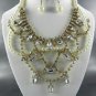 GOLD PLATED METAL BASE RHINESTONE AND PEARL NECKLACE SET. 17"L - 4"EXTEN