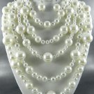 SILVER PLATED METAL 5LAYERED WHITE PEARL BALL NECKLACE SET. 18"L - 4"EXT