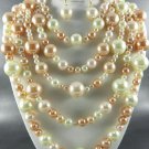 GOLD PLATED METAL 5LAYERED MULTI PEARL BALL NECKLACE SET. 18"L - 4"EXT