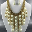 GOLD  PLATED METAL MULTI PEARL DANGLING NECKLACE SET. 17"L - 3"EXTENDER...