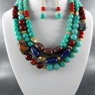 CHOICE of COLOR COMBINATION SILVER PLATED METAL MULTI PEARL DANGLING NECKLACE SE