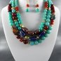 CHOICE of COLOR COMBINATION SILVER PLATED METAL MULTI PEARL DANGLING NECKLACE SE