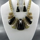 GOLD PLATED METAL BLACK BASE QUALITY PENDANT NECKLACE SET. 17"L - 3"EXTE