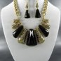 GOLD PLATED METAL BLACK BASE QUALITY PENDANT NECKLACE SET. 17"L - 3"EXTE