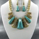 GOLD PLATED METAL TURQUOISE BASE QUALITY PENDANT NECKLACE SET. 17"L - 3"EXTE