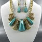 GOLD PLATED METAL TURQUOISE BASE QUALITY PENDANT NECKLACE SET. 17"L - 3"EXTE