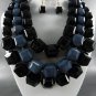 BLACK BASE TRI TONE BEADS CHUNKY NECKLACE SET. 18"L - 4"EXTENDER
