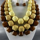 BROWNS BASE TRI TONE BEADS CHUNKY NECKLACE SET. 18"L - 4"EXTENDER