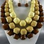 BROWNS BASE TRI TONE BEADS CHUNKY NECKLACE SET. 18"L - 4"EXTENDER