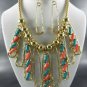 GOLD PLATED METAL DOUBLE TONE BEADS 'SAFETY PIN' PENDANT NECKLACE SET. 18"L - 3"