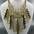 BLACK TONE BEADS 'SAFETY PIN' PENDANT NECKLACE SET. 18"L - 3"EXTENDER