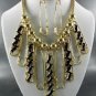BLACK TONE BEADS 'SAFETY PIN' PENDANT NECKLACE SET. 18"L - 3"EXTENDER