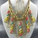 DOUBLE TONE BEADS 'SAFETY PIN' PENDANT NECKLACE SET. 18"L - 3"EXTENDER